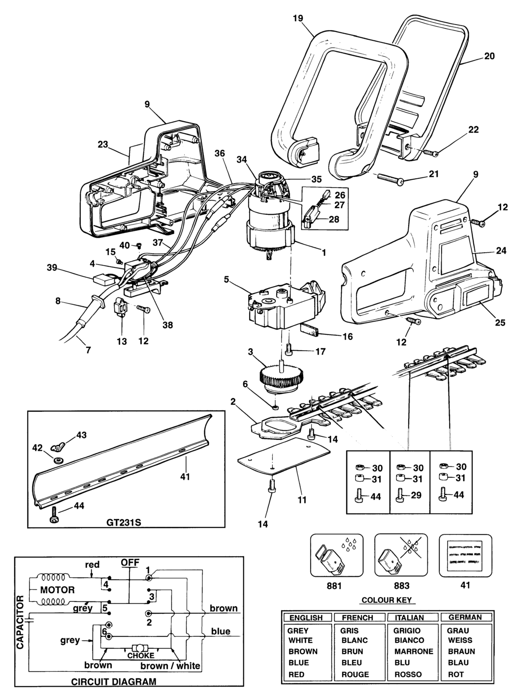 Black & Decker GT231 Type 1 Hedgeclipper Spare Parts