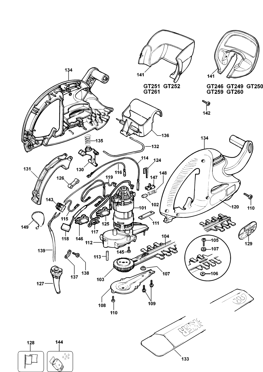 Black & Decker GT249 Type 1 Hedgetrimmer Spare Parts