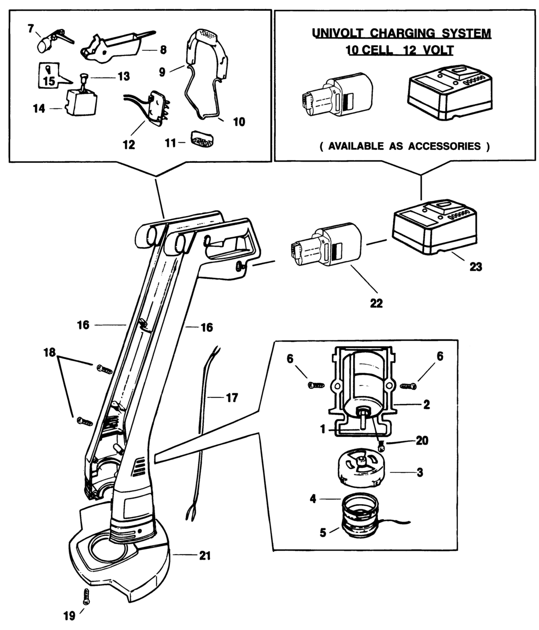 Black & Decker GLC400 Type 1 Cordless String Trimmer Spare Parts