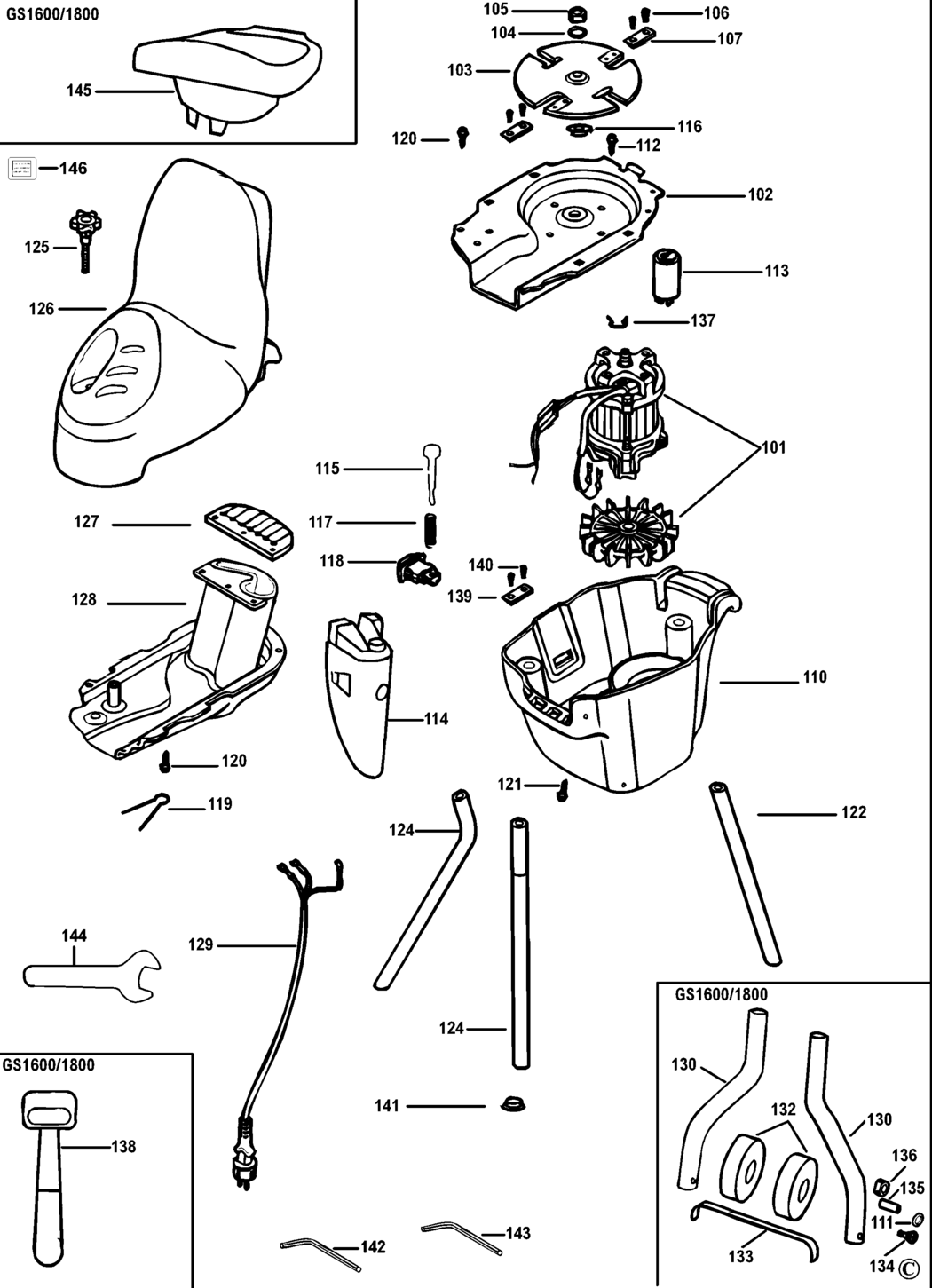 Black & Decker GS1400 Type 1 Shredder Spare Parts