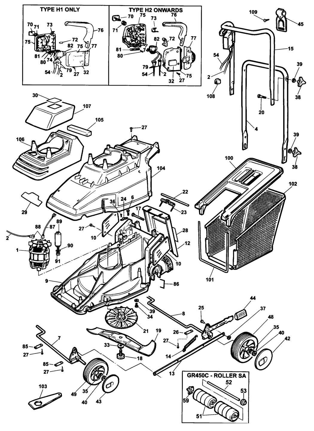 Black & Decker GR450 Type 1 Rotary Mower Spare Parts