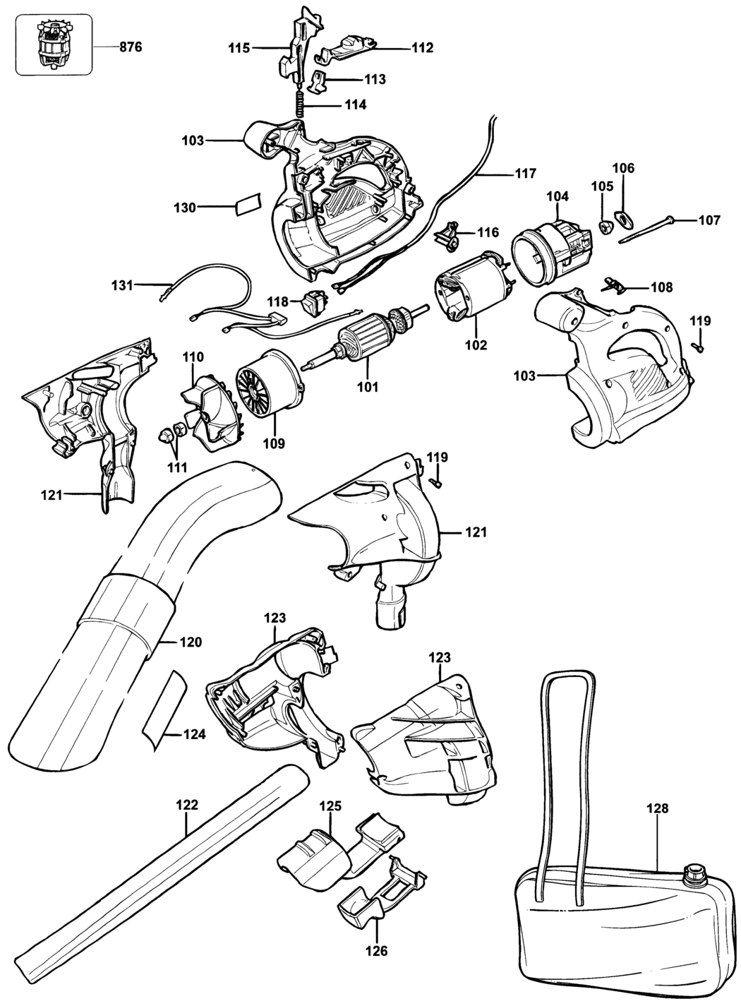 Black & Decker GW225 Type 1 Blowvac Spare Parts