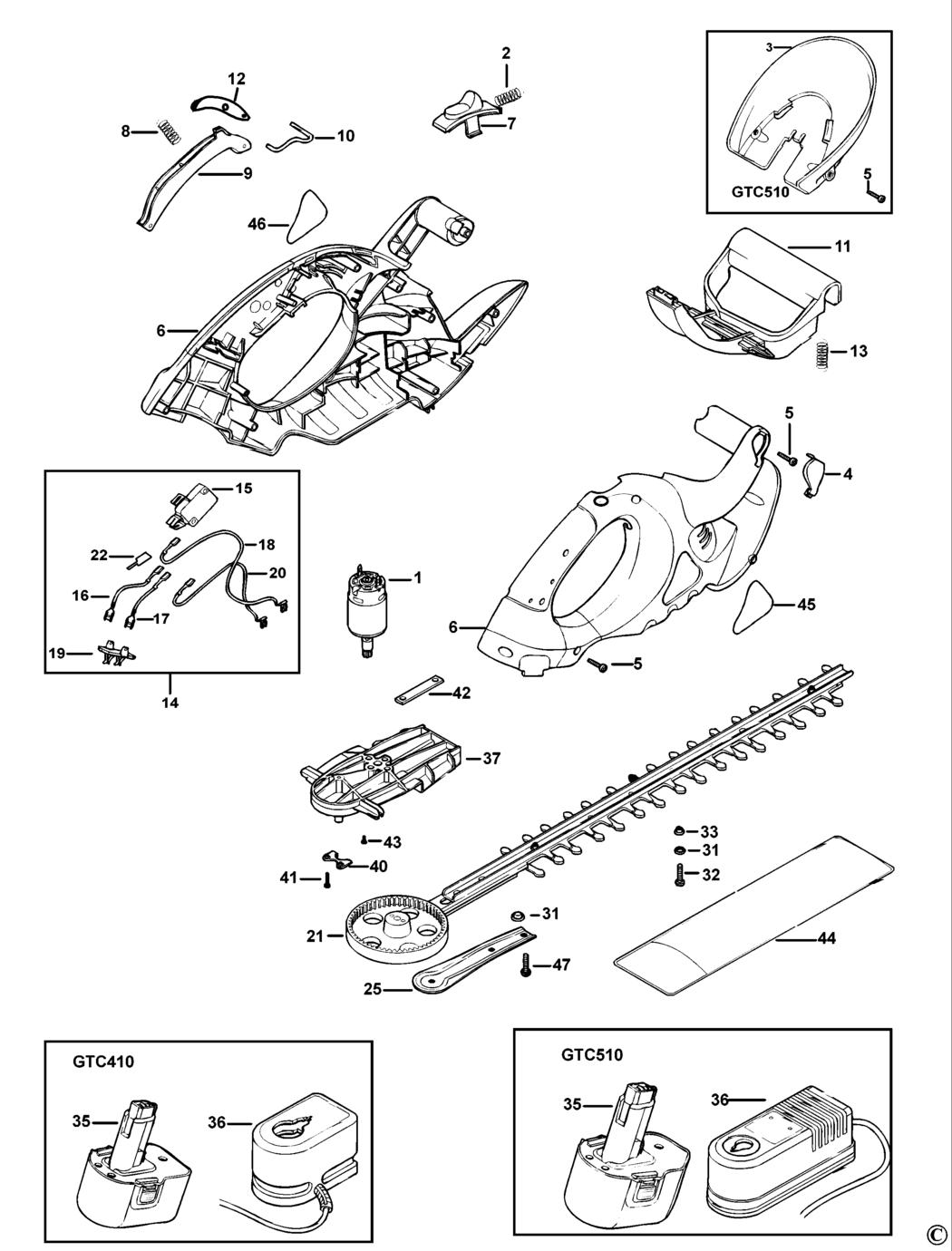 Black & Decker GTC410 Type 1 C'less Hedgetrimmer Spare Parts