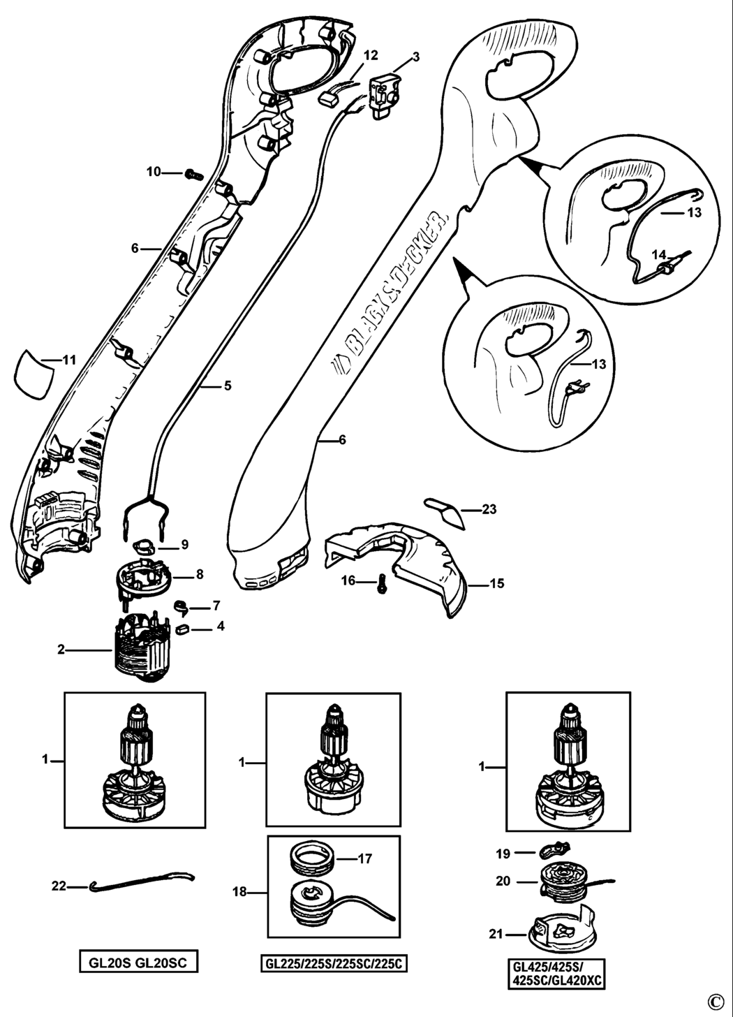 Black & Decker GL20S Type 1 String Trimmer Spare Parts