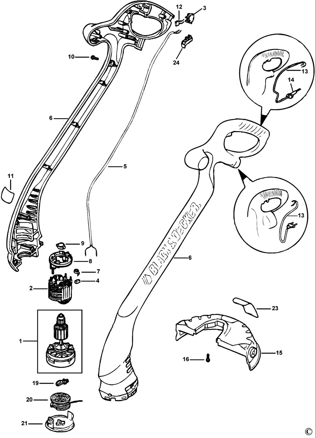 Black & Decker GL430S Type 1 String Trimmer Spare Parts