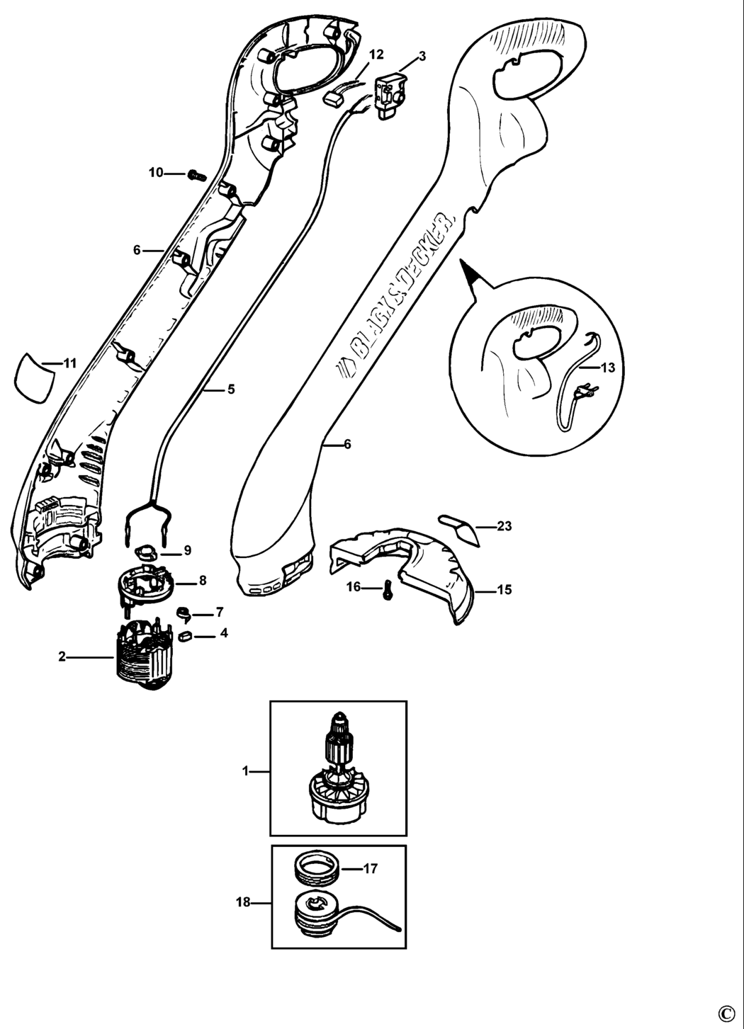 Black & Decker GL225SC Type 1 String Trimmer Spare Parts