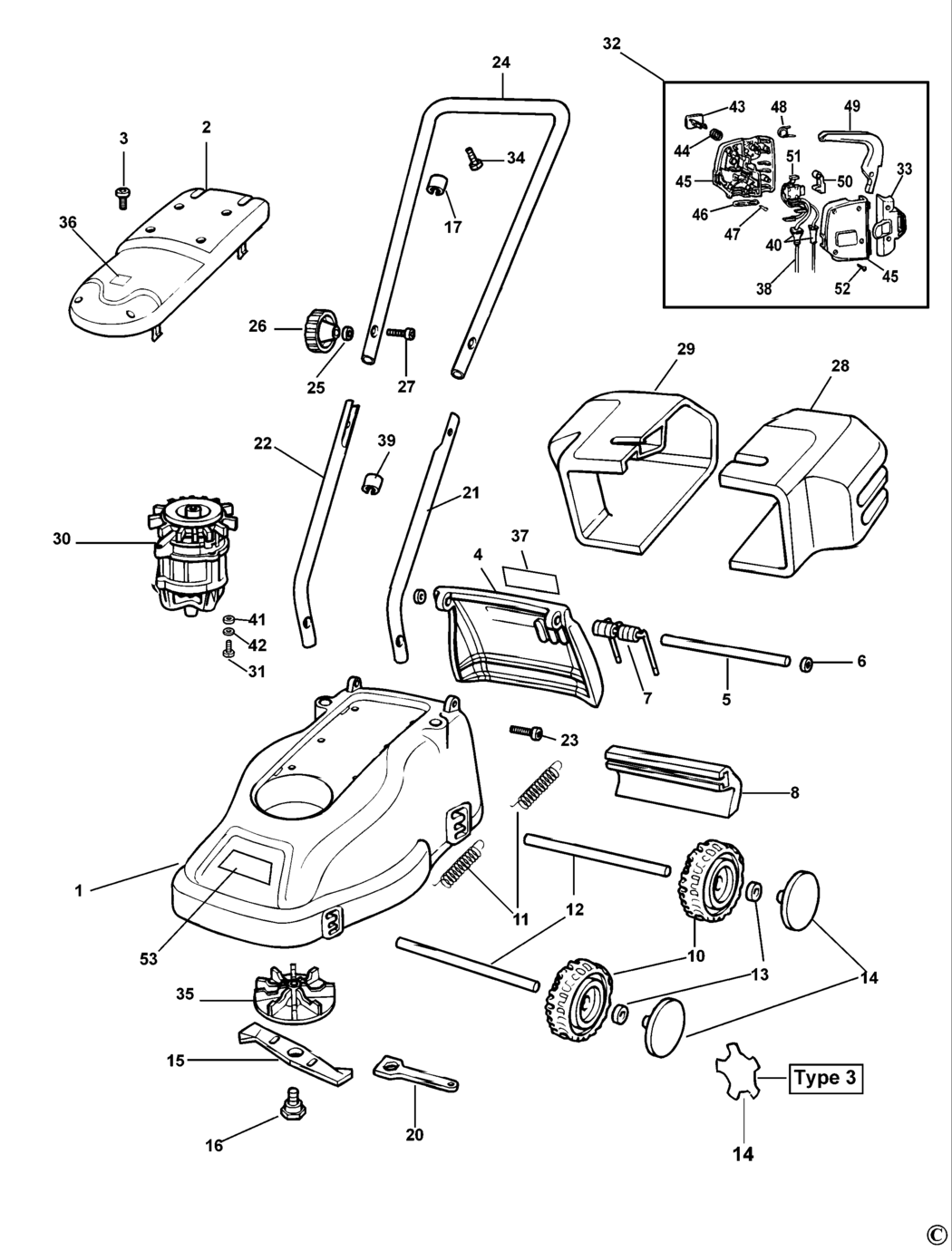 Black & Decker GR346C Type 1 Mower Spare Parts