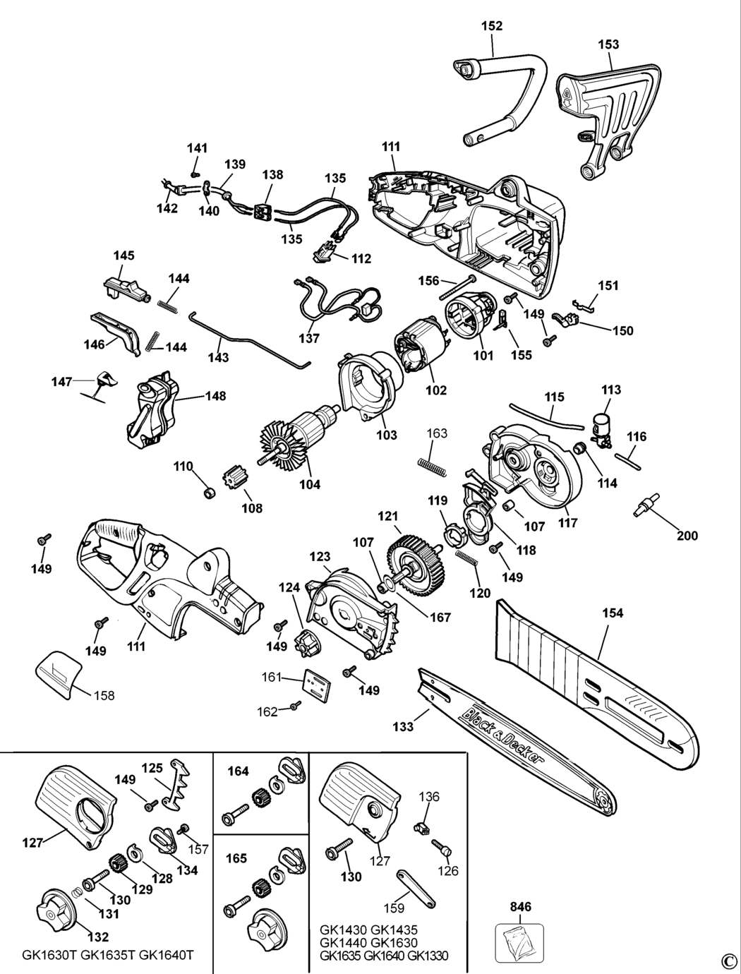 Black & Decker GK1435 Type 3 Chainsaw Spare Parts