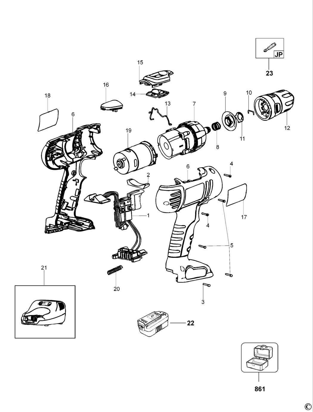 Black & Decker HP126F Type 1 Cordless Drill Spare Parts