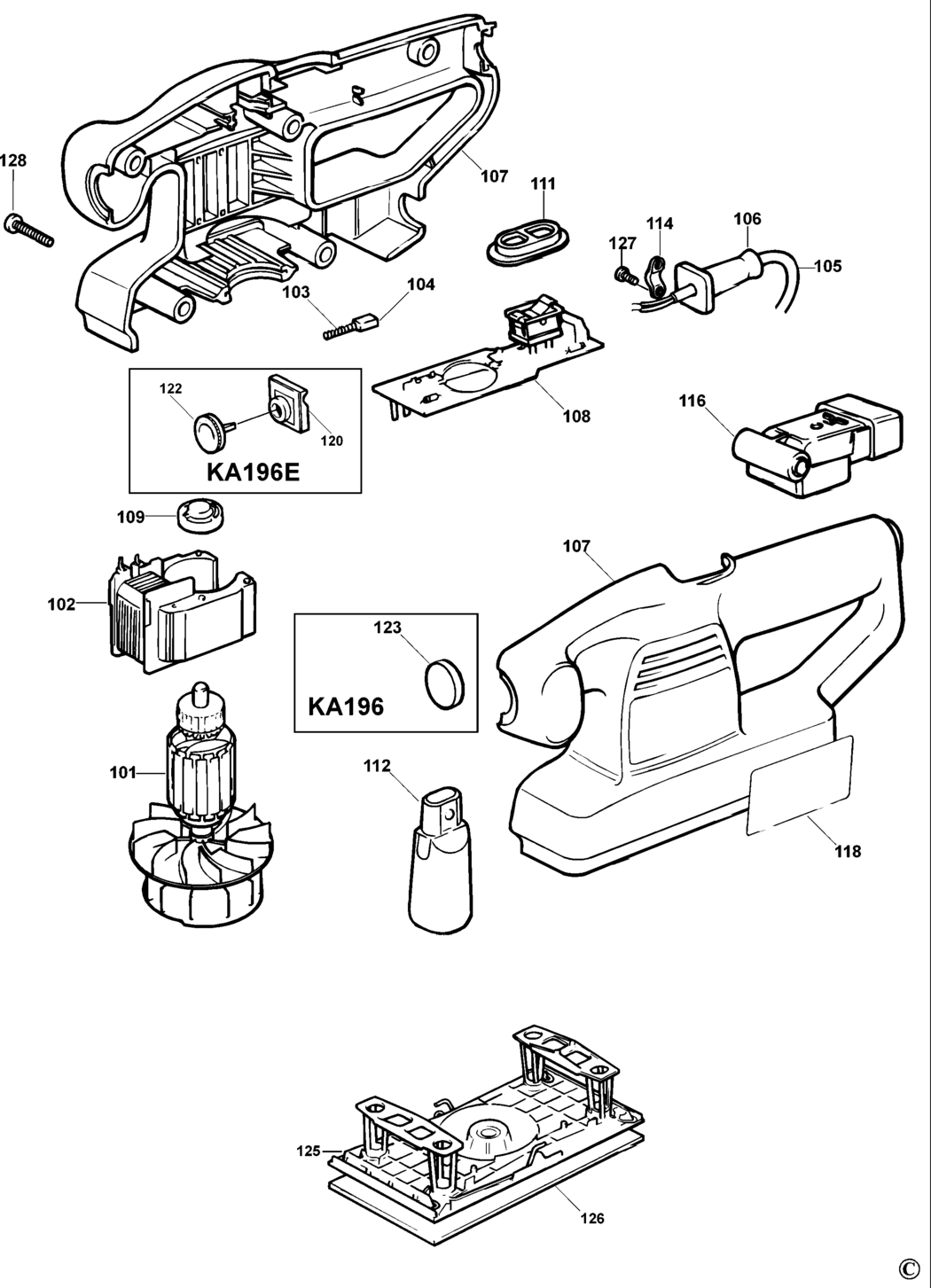 Black & Decker KA196 Type 1 Orbital Sander Spare Parts