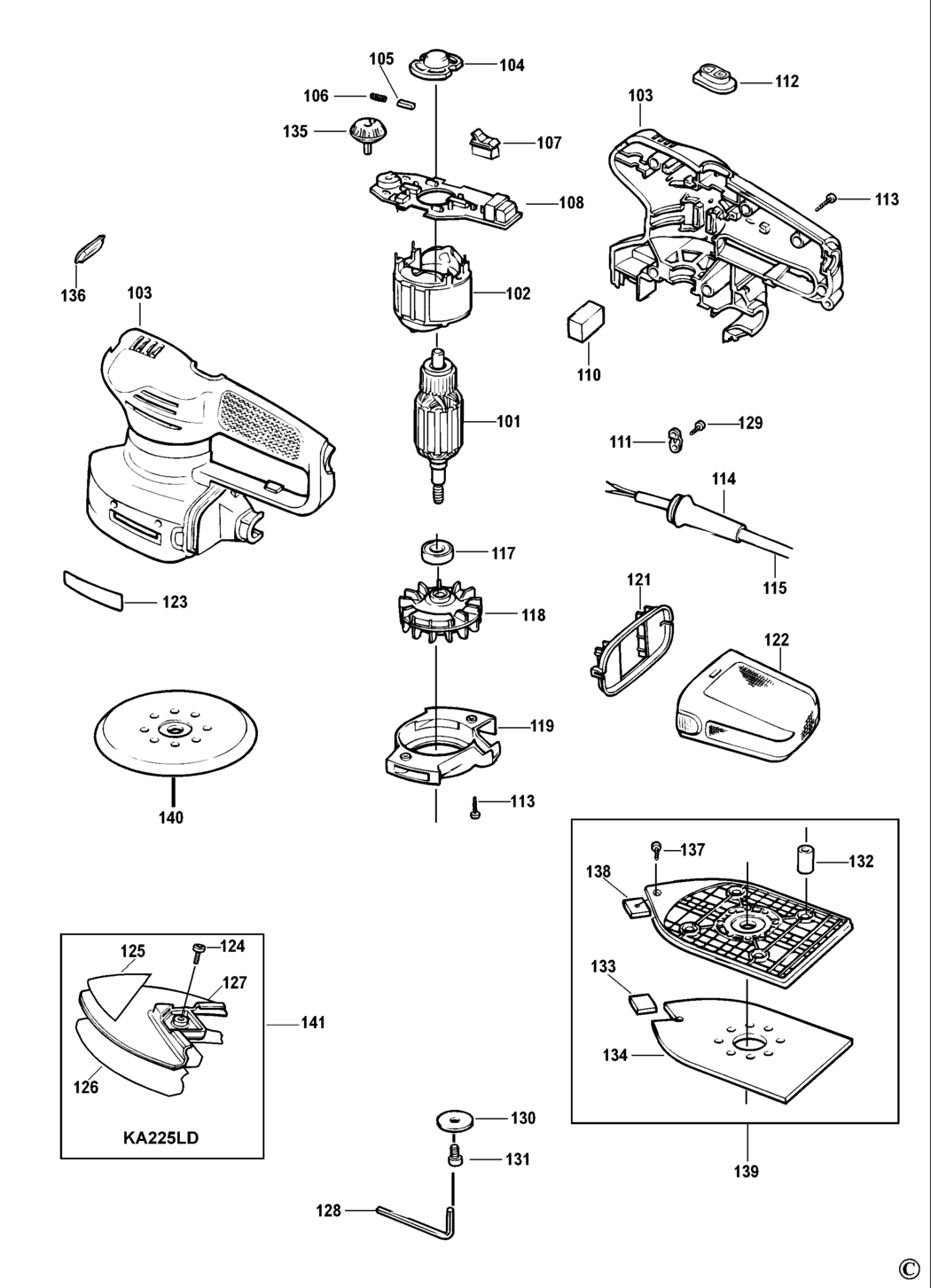 Black & Decker KA225E Type 1 Sander Spare Parts