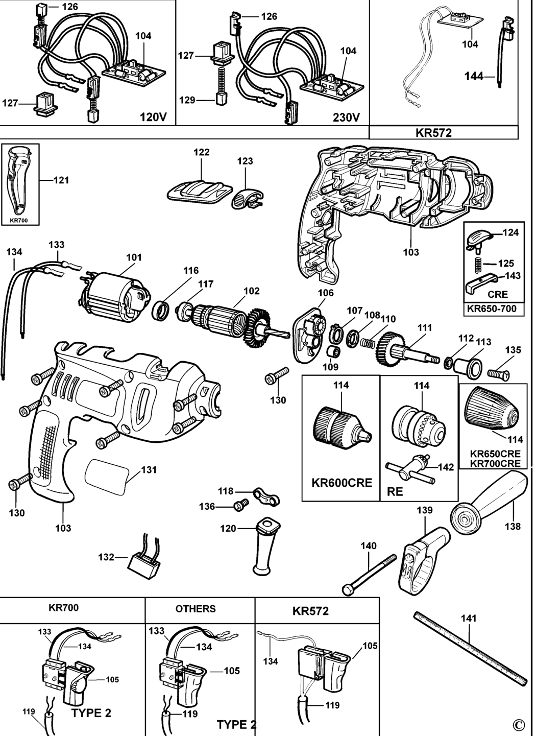 Black & Decker KR550CRE Type 3 Drill Spare Parts