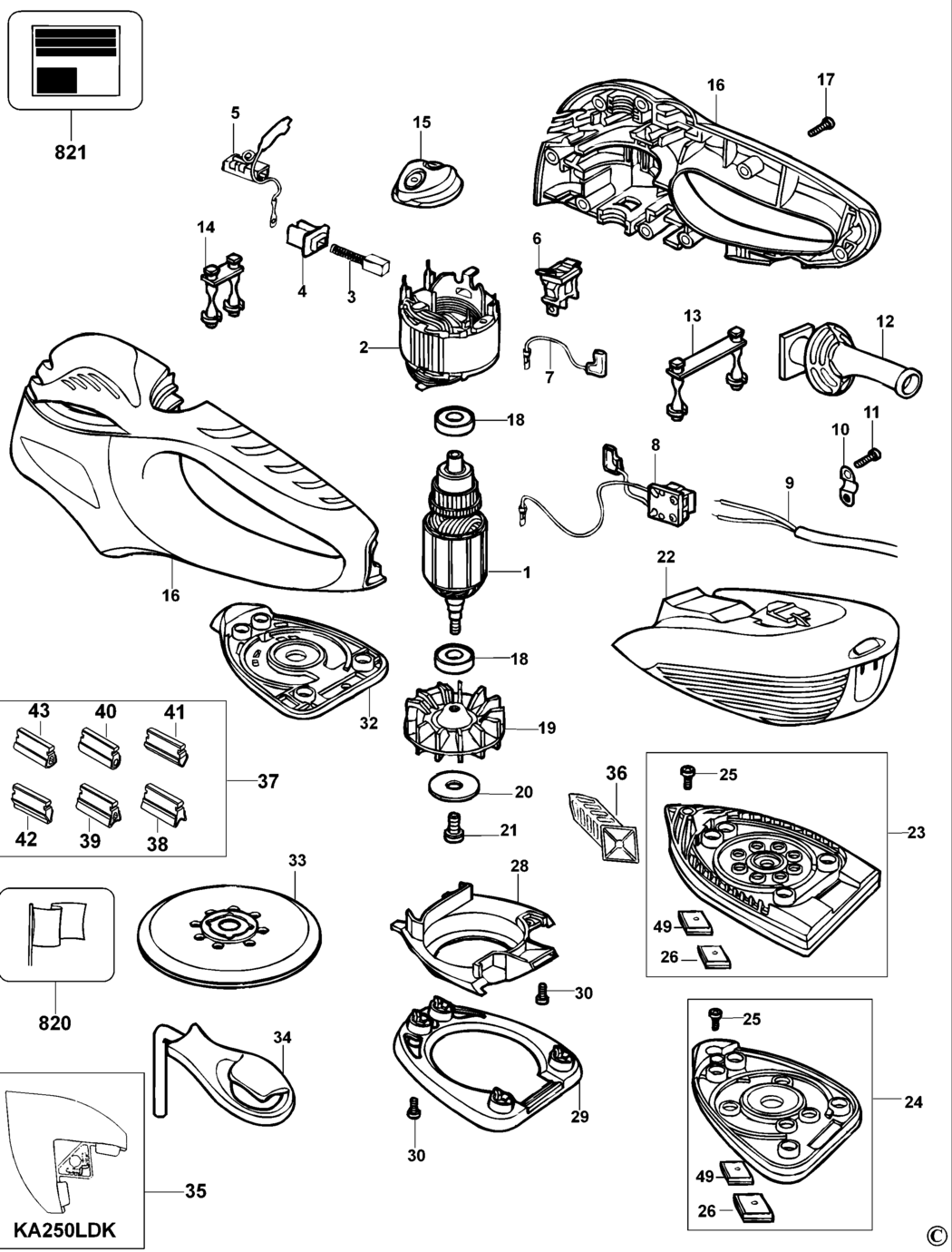 Black & Decker KA250 Type 1 Sander Spare Parts