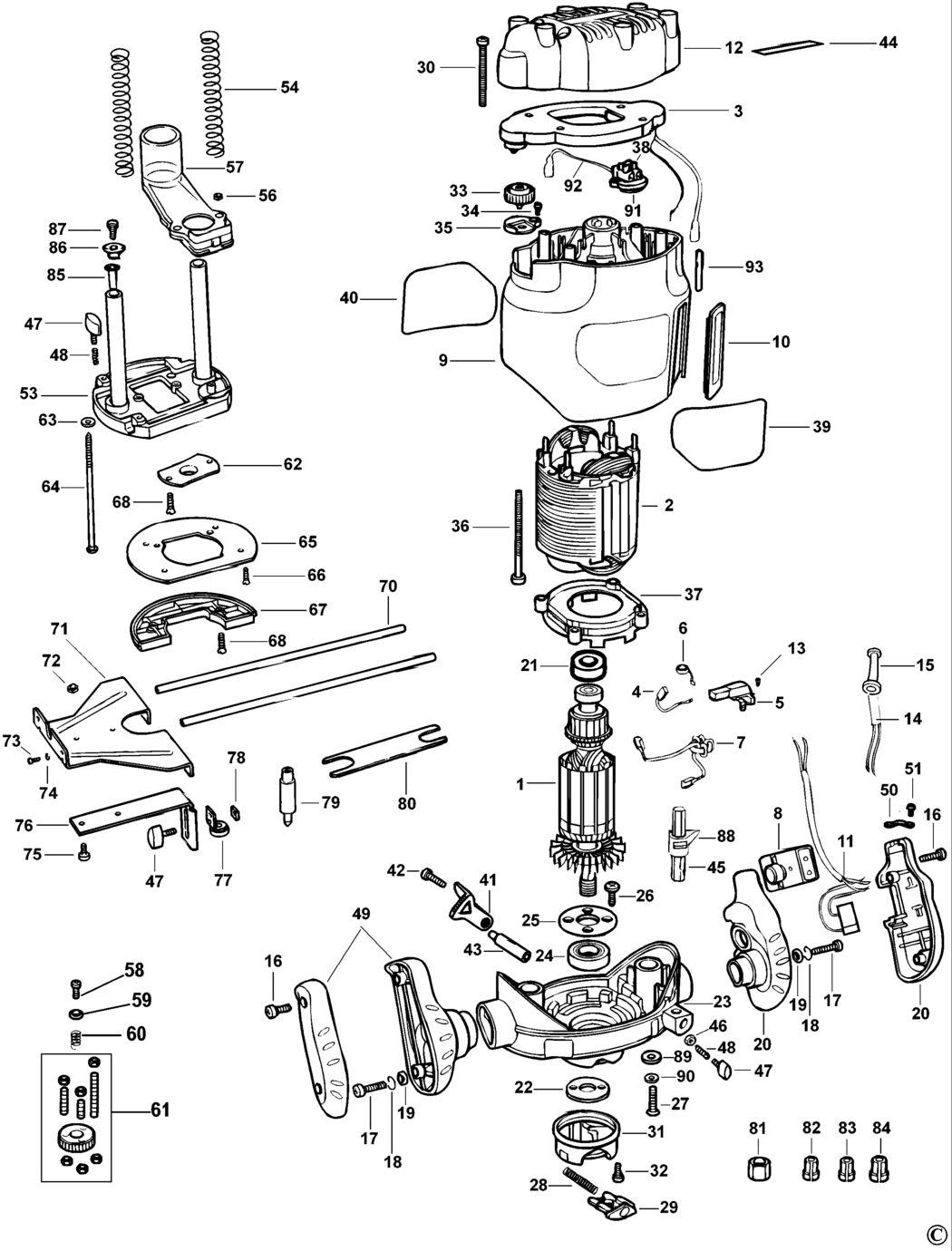 Black & Decker KW850E Type 1 Router Spare Parts