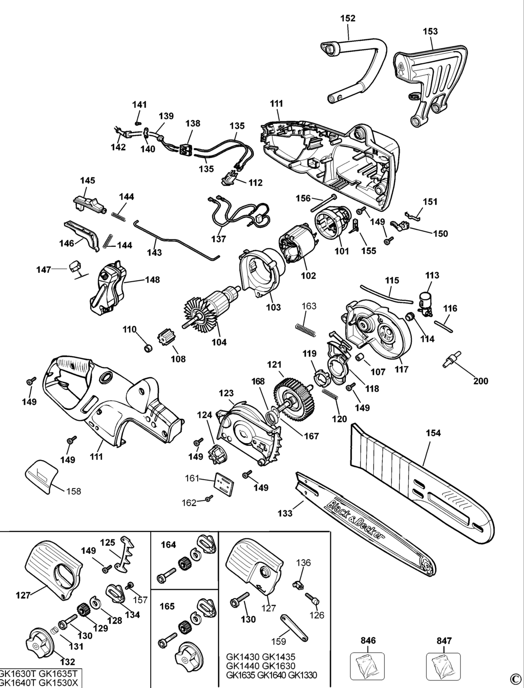 Black & Decker GK1640T Type 4 Chainsaw Spare Parts