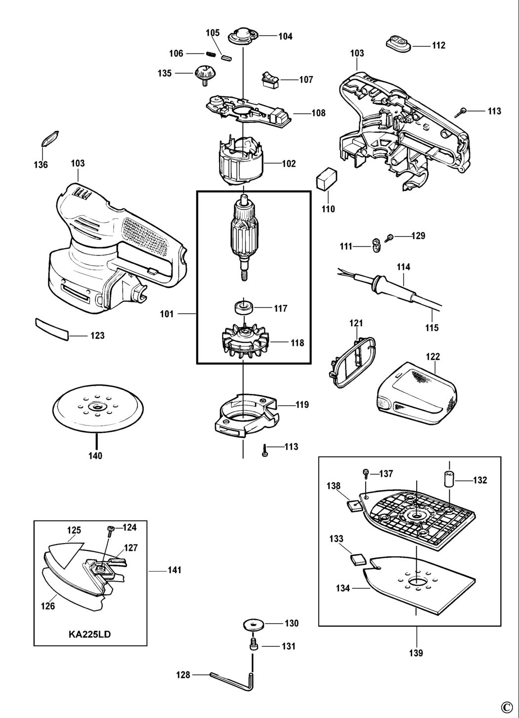 Black & Decker KA225 Type 2 Orbital Sander Spare Parts