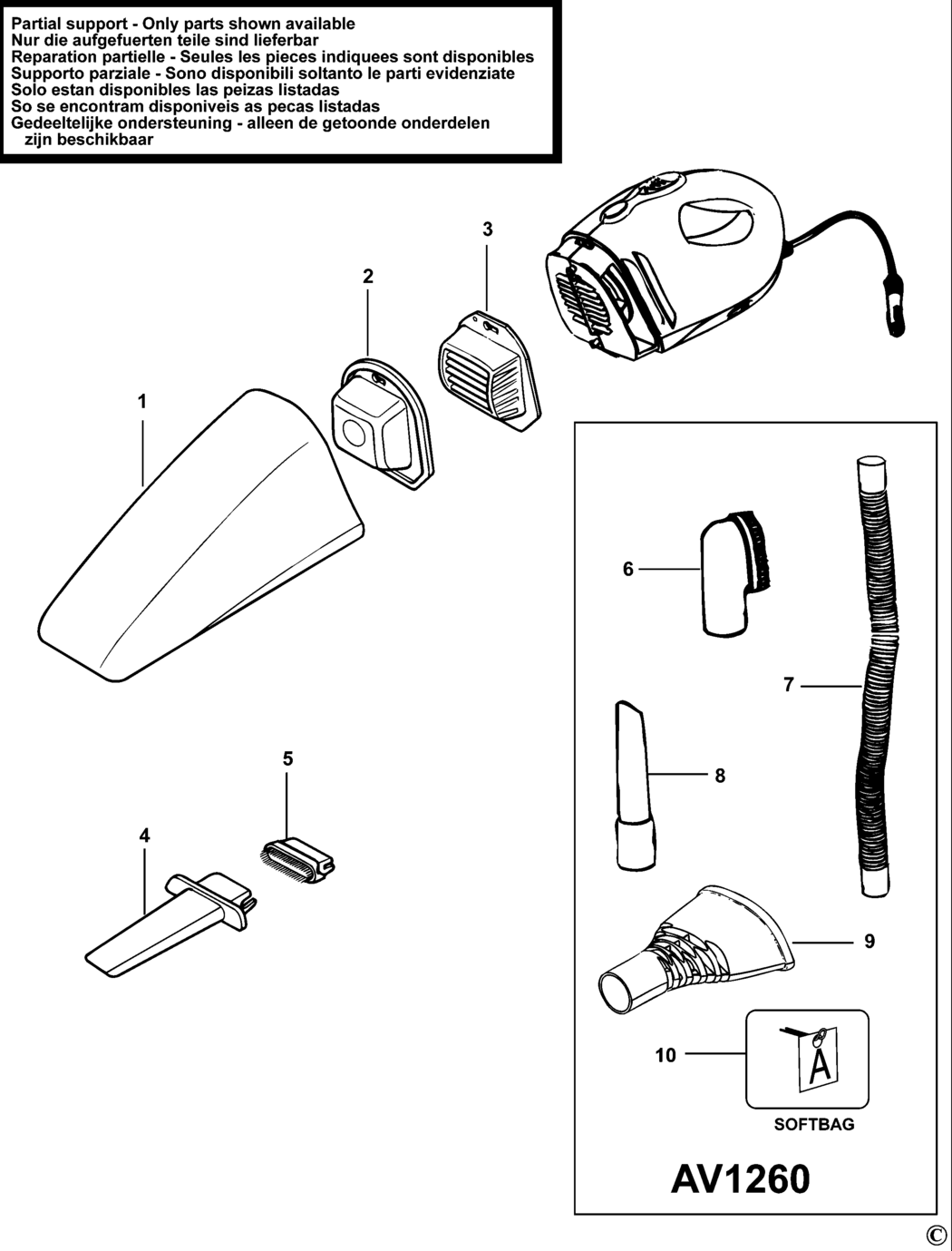 Black & Decker AV1210 Type 1 Car Vac Spare Parts