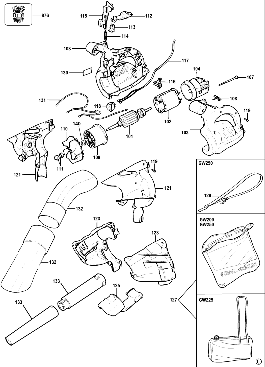 Black & Decker GW225 Type 5 Blowvac Spare Parts