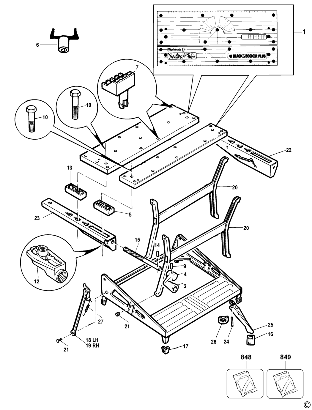 Black & Decker WM750 Type 11 Workmate Spare Parts