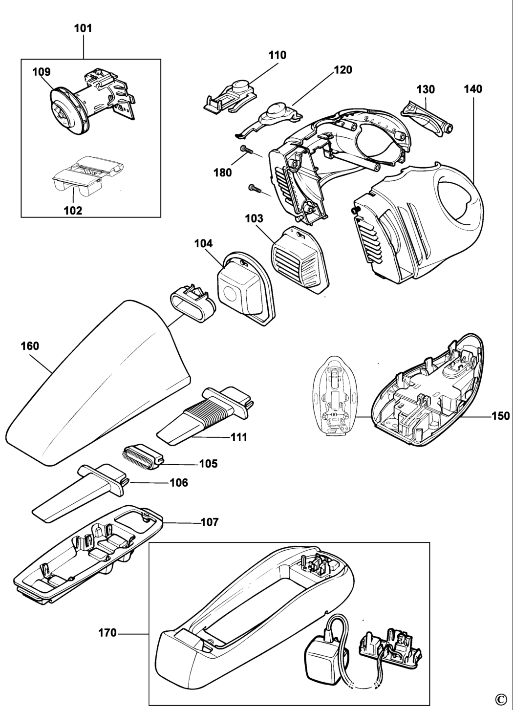 Black & Decker V1250 Type H1 Dustbuster Spare Parts