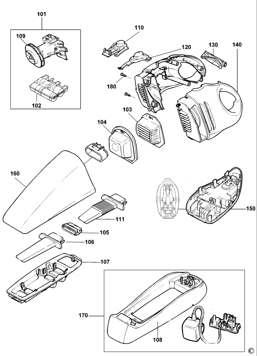 Black & Decker V9650NC Type H1 Dustbuster Spare Parts