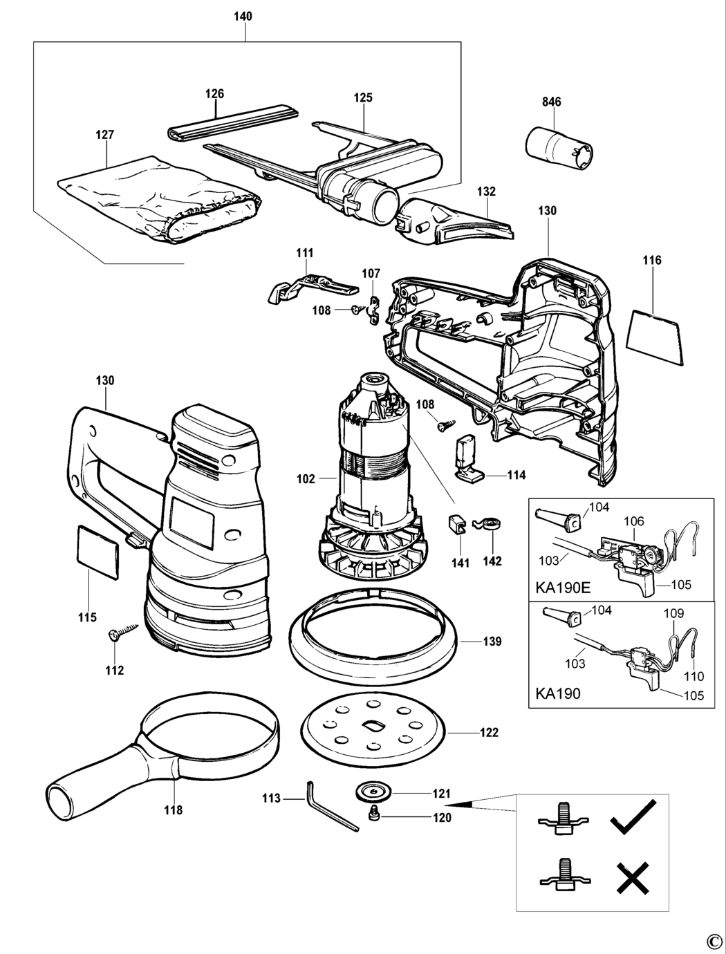 Black & Decker KA190 Type 2 Random Orbit Sander Spare Parts