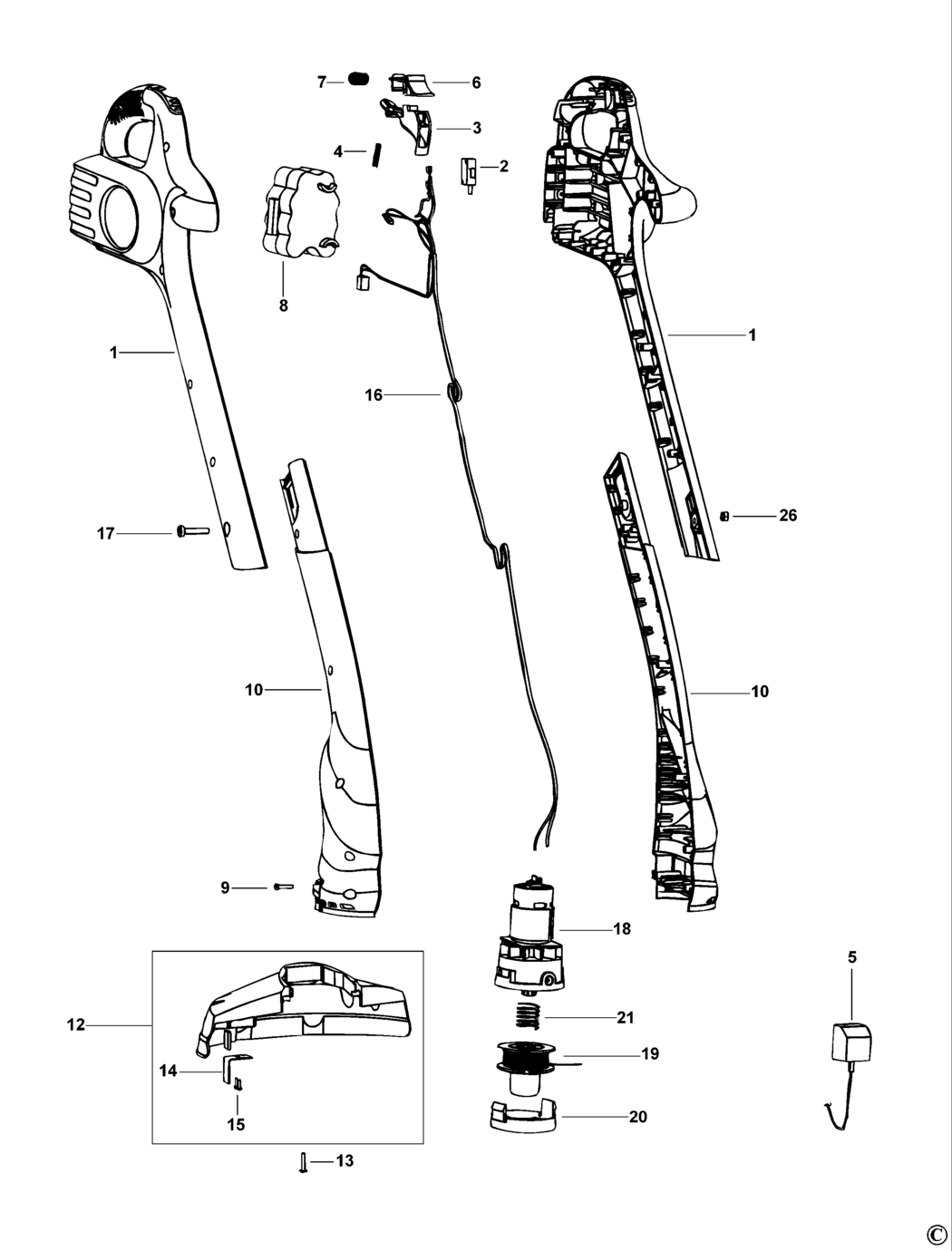 Black & Decker GLC12 Type 1 Cordless String Trimmer Spare Parts