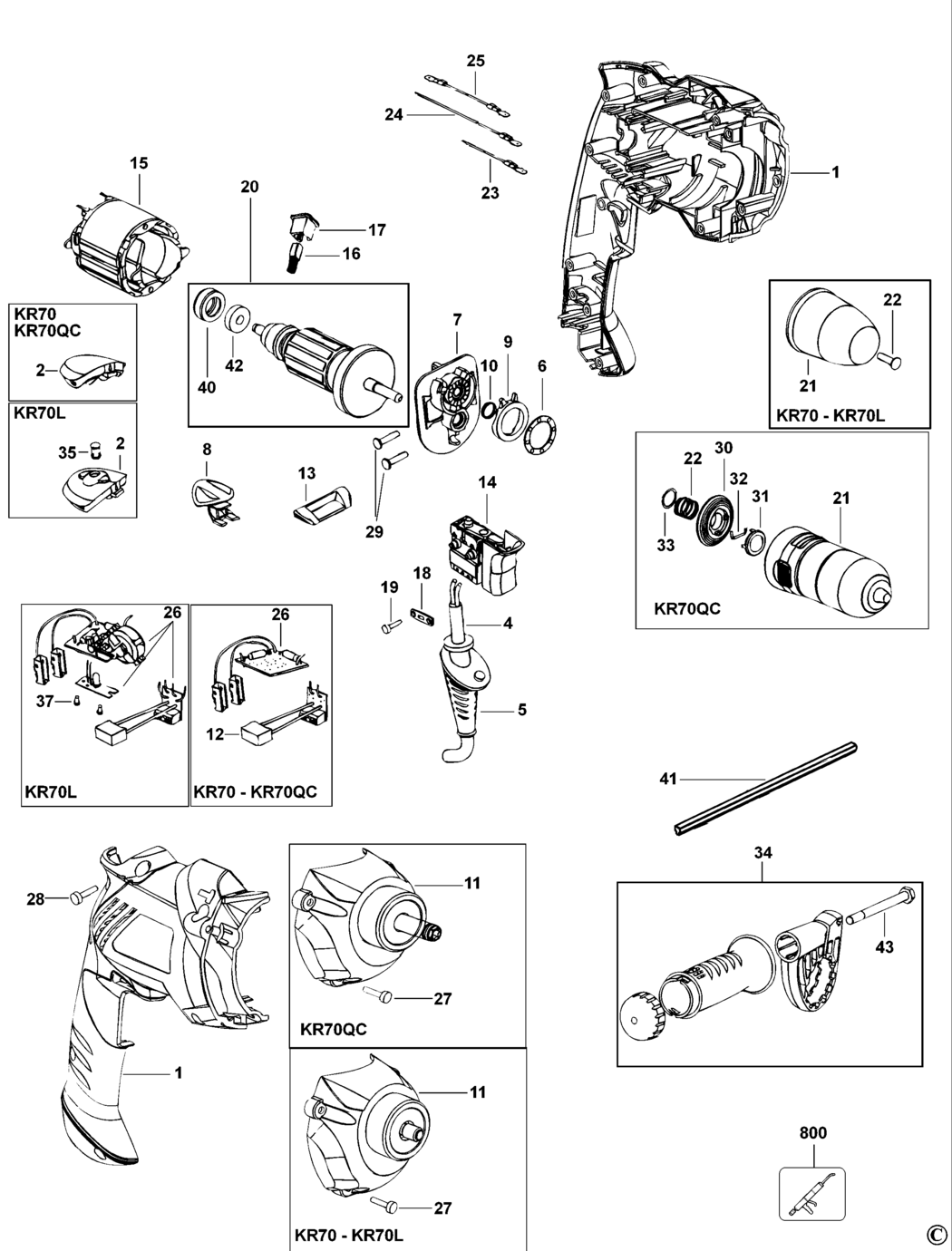 Black & Decker KR70 Type 1 Hammer Drill Spare Parts