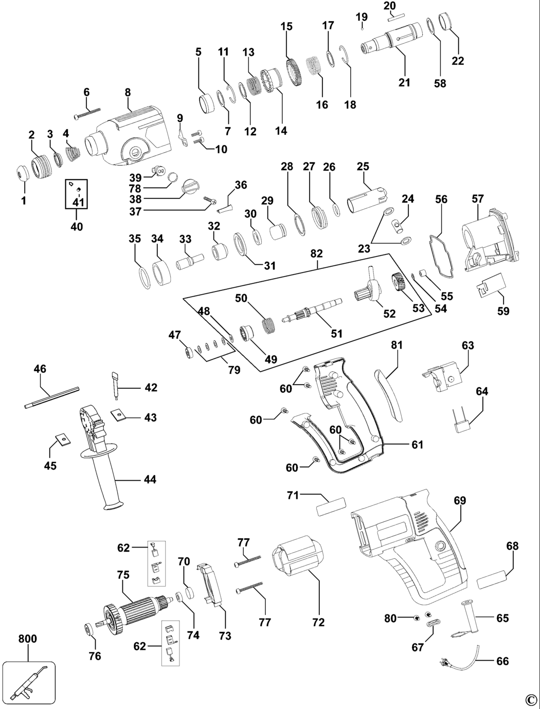 Black & Decker KD960 Type 1 Rotary Hammer Spare Parts