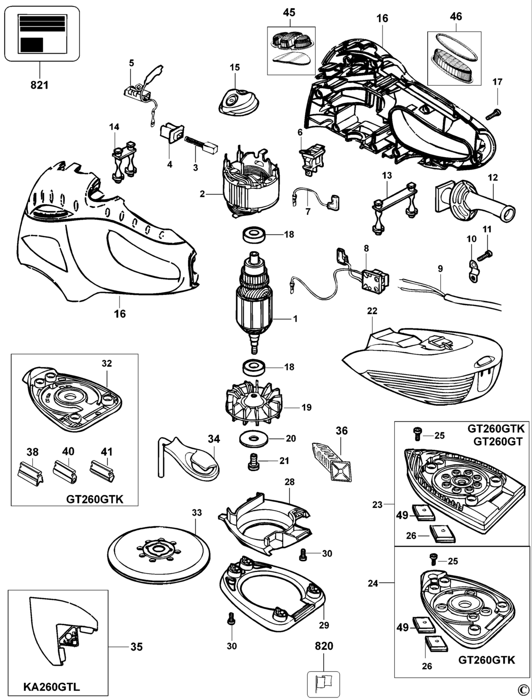 Black & Decker KA260GT Type 1 Sander Spare Parts