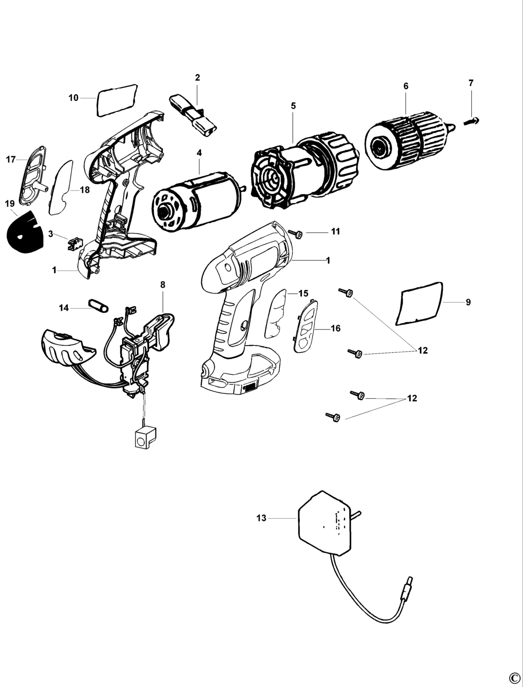 Black & Decker CD12GTK Type 1 Cordless Drill Spare Parts