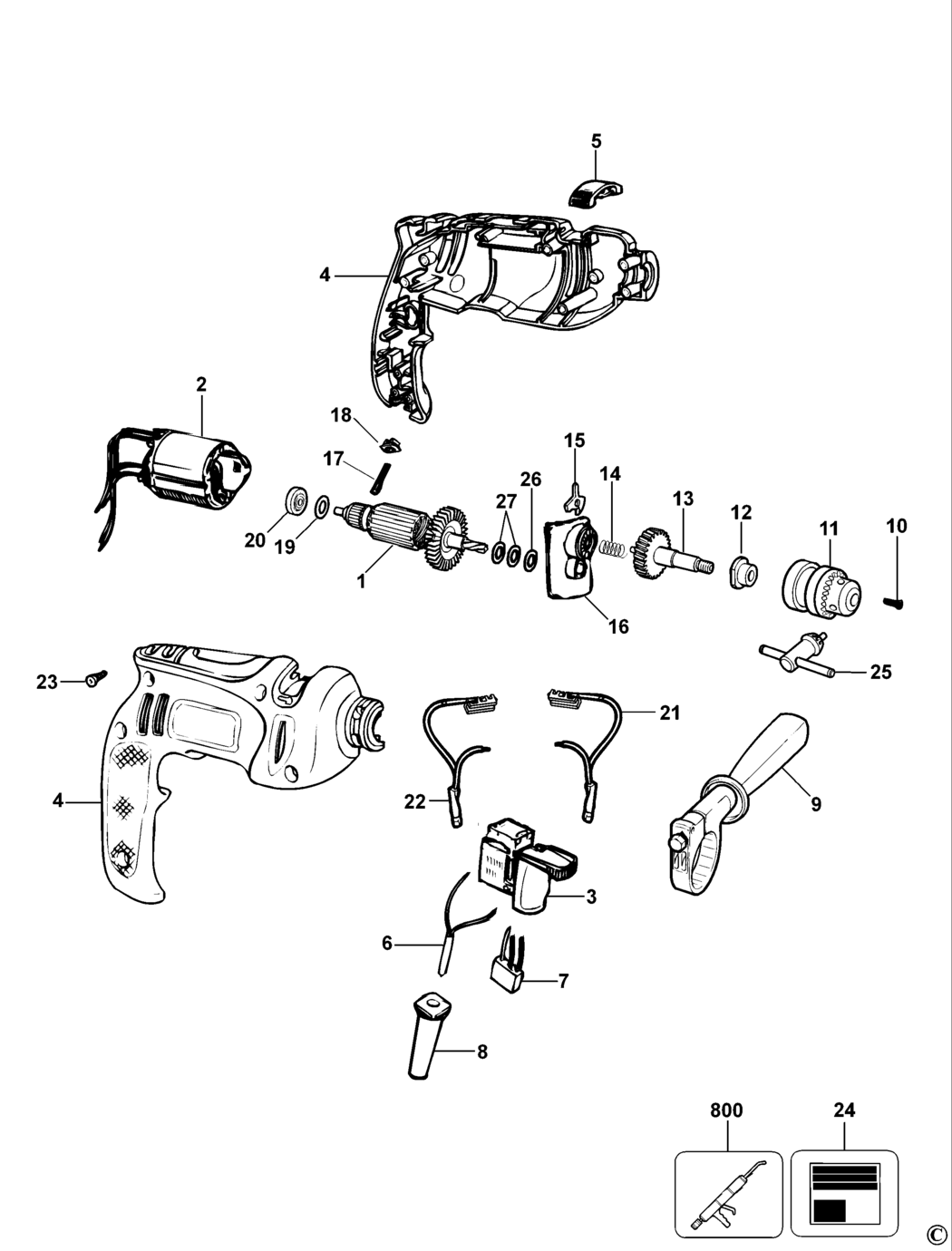 Black & Decker KR480RE Type 4 Drill Spare Parts