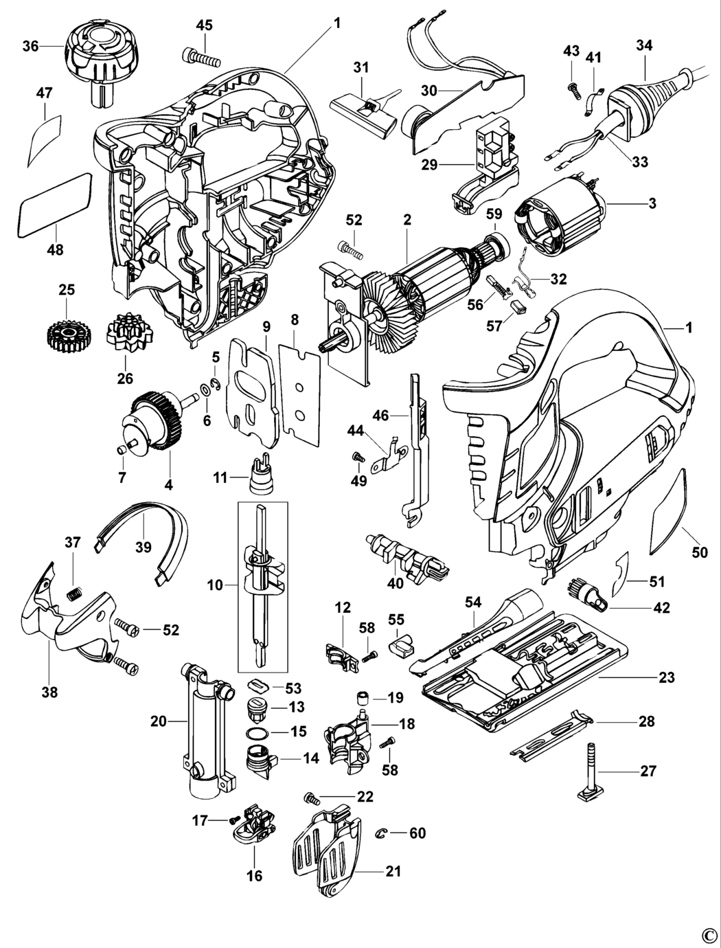 Black & Decker KS2005EK Type 1 Jigsaw Spare Parts