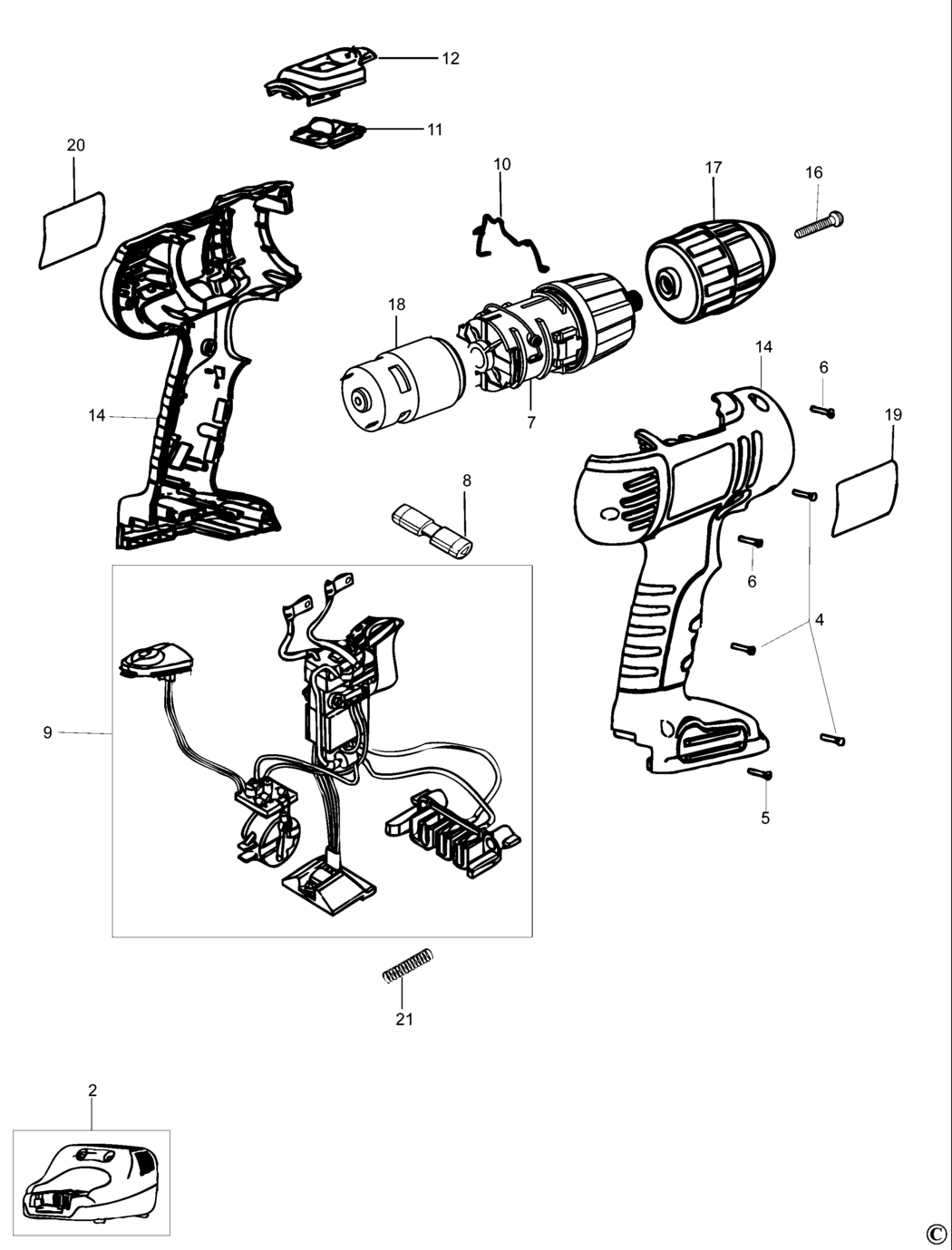 Black & Decker HP148F2 Type 3 Cordless Drill Spare Parts