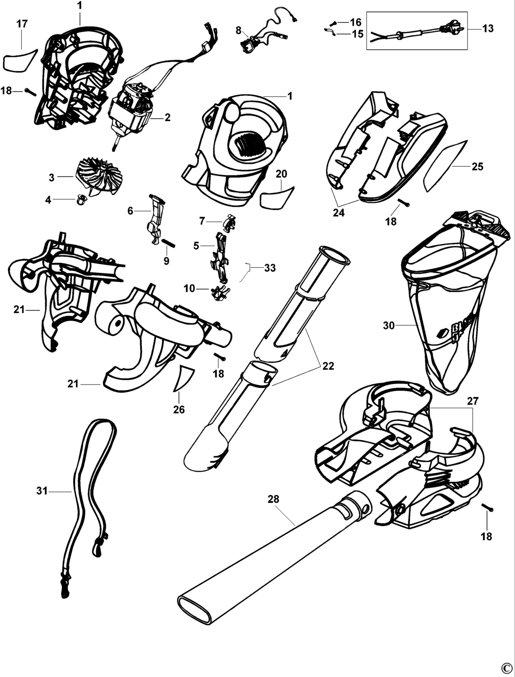 Black & Decker LS1800 Type 1 Blowvac Spare Parts