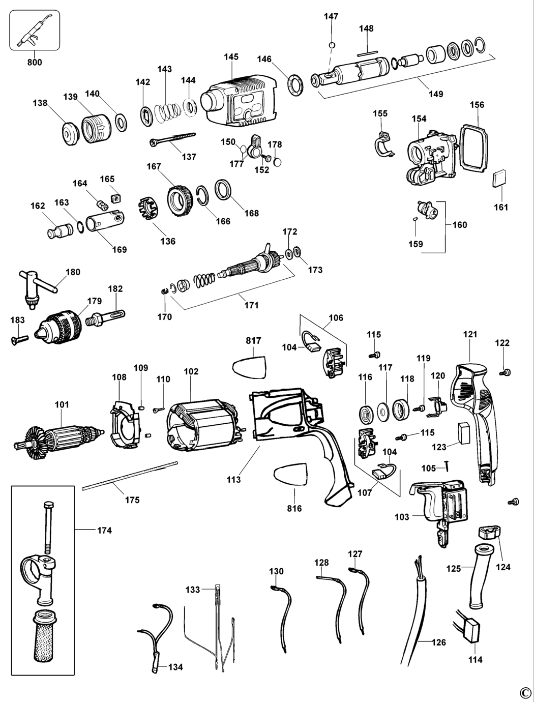 Black & Decker KD970K Type 1 Drill Spare Parts