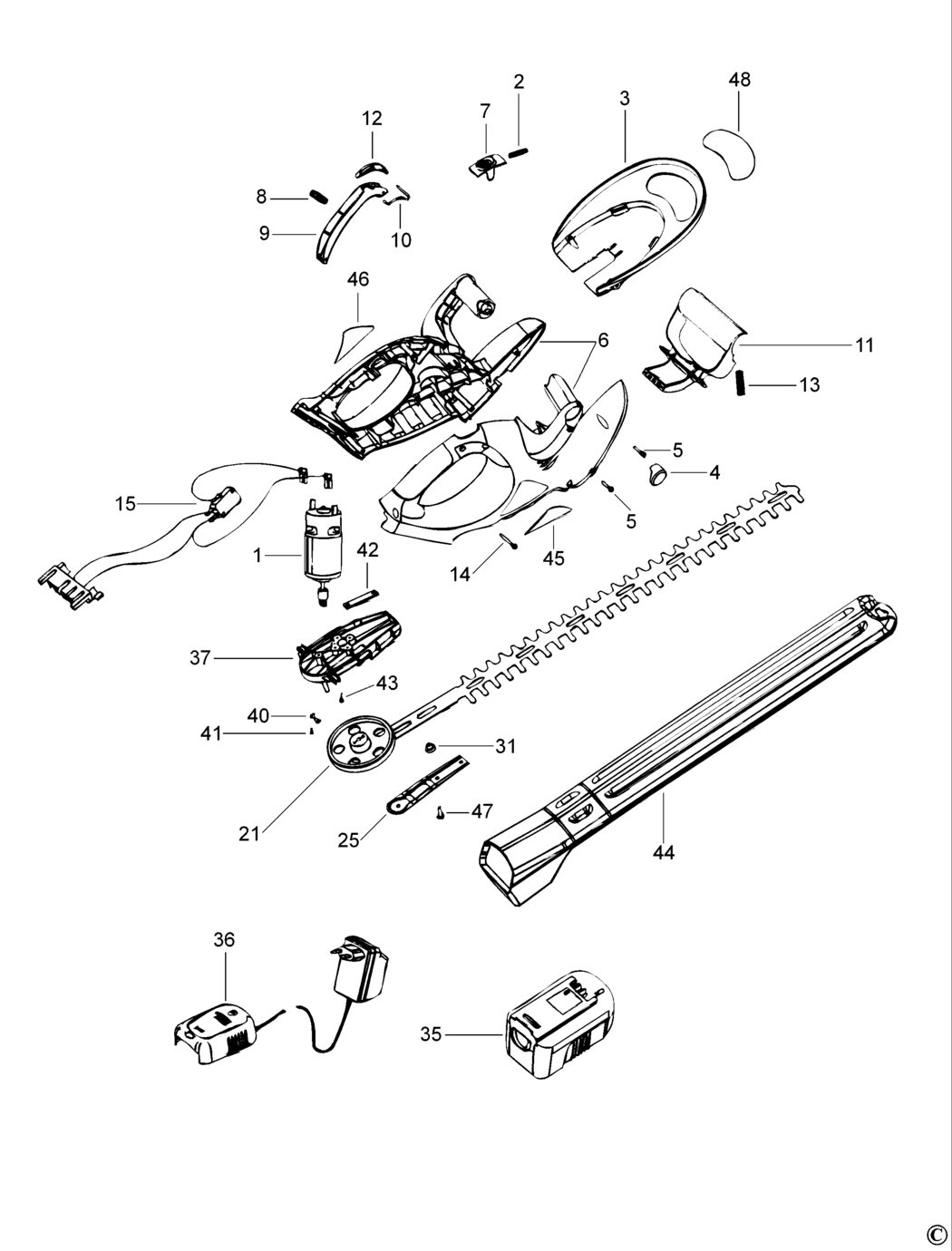 Black & Decker GTC2451 Type H1 C'less Hedgetrimmer Spare Parts