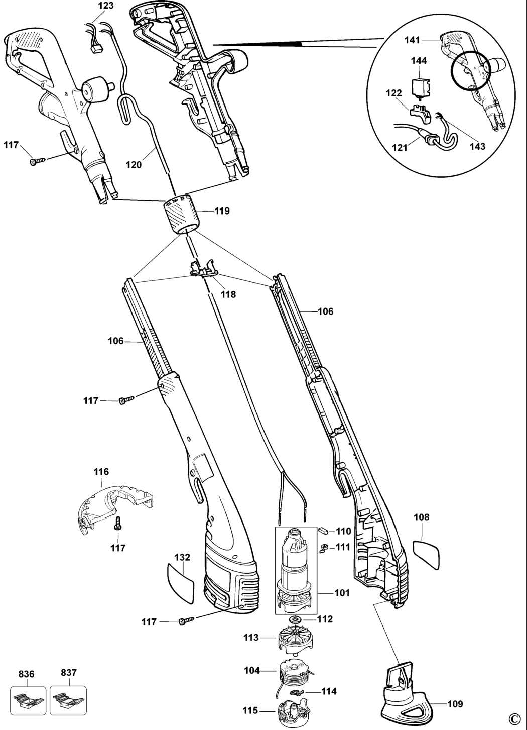 Black & Decker GL650SBC Type 1 String Trimmer Spare Parts