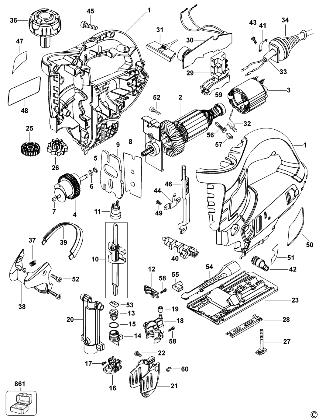 Black & Decker XTS10EK Type 1 Jigsaw Spare Parts