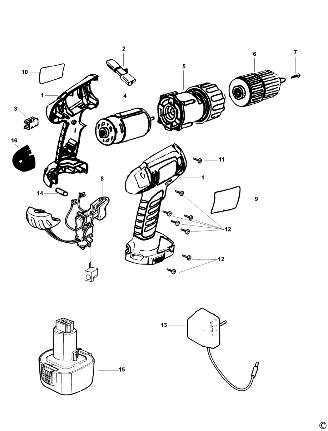 Black & Decker CD12CAH Type 1 Cordless Drill Spare Parts