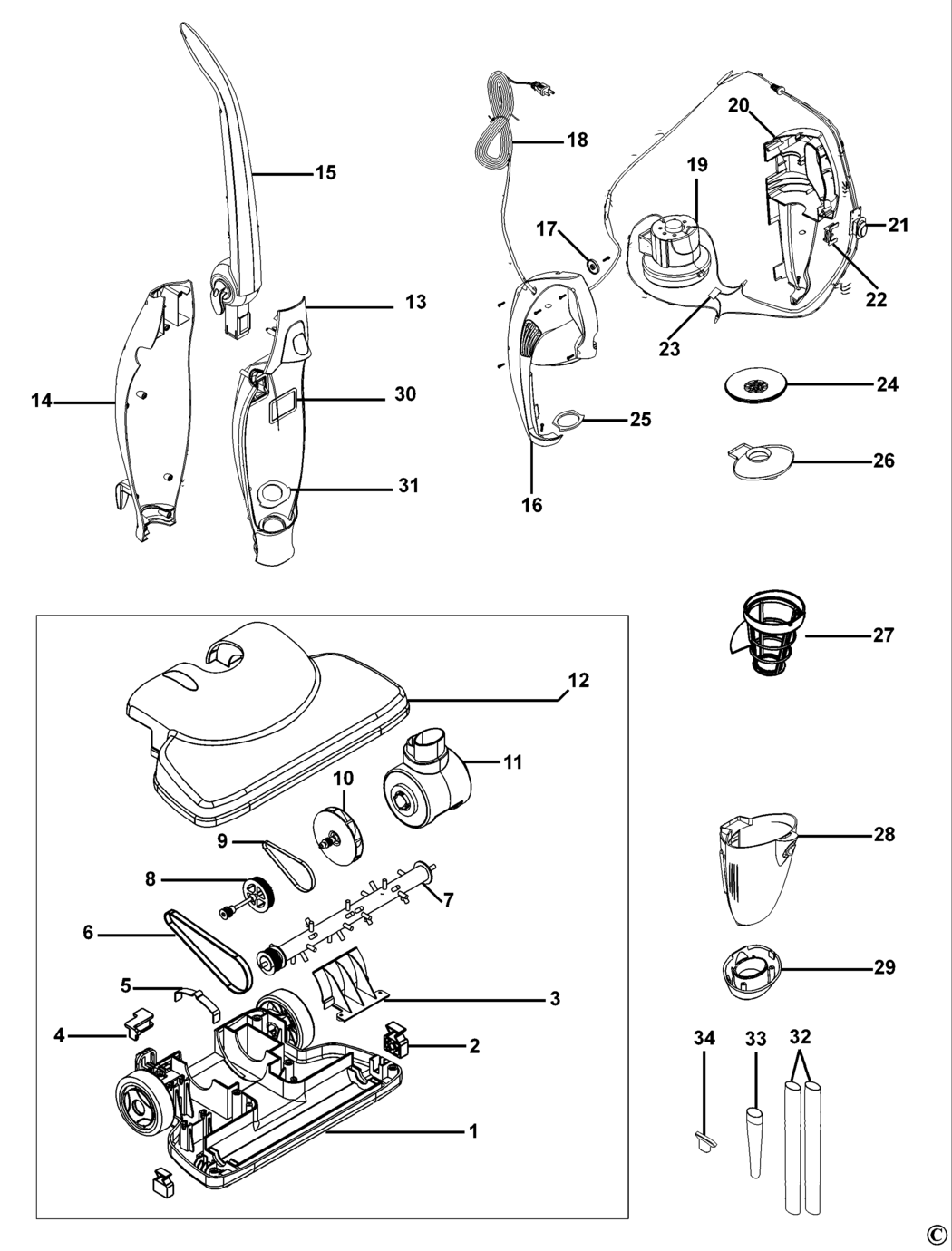 Black & Decker FV750 Type 1 Stick-vac Spare Parts