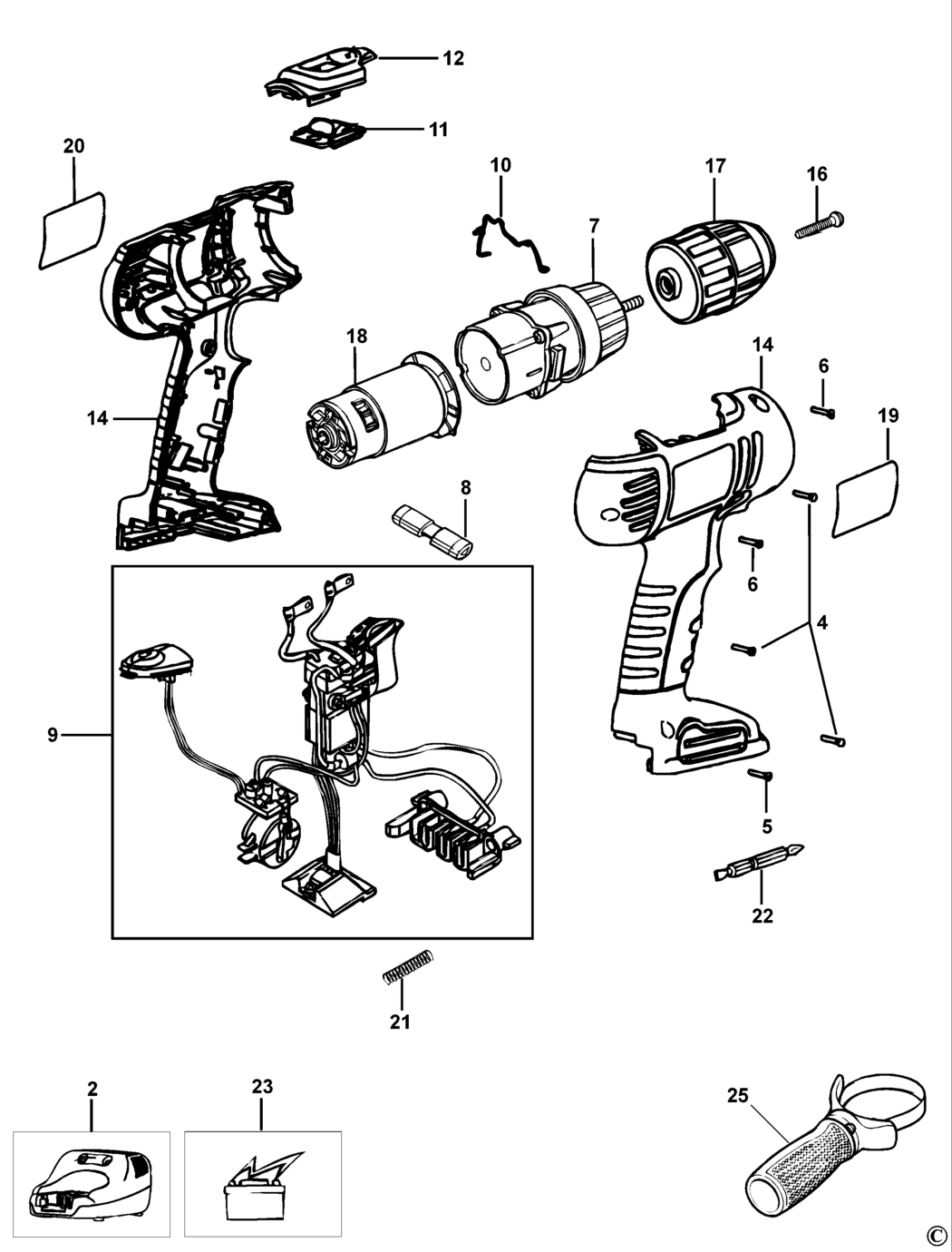 Black & Decker XTC18BK Type 1 Cordless Drill Spare Parts