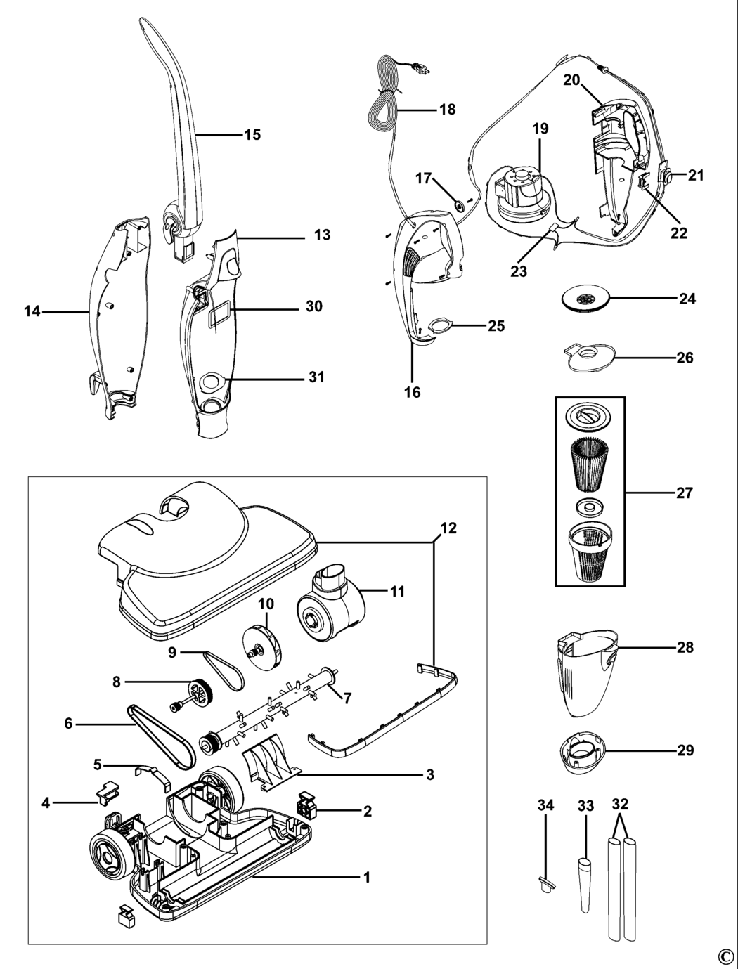 Black & Decker FV850 Type 1 Stick-vac Spare Parts