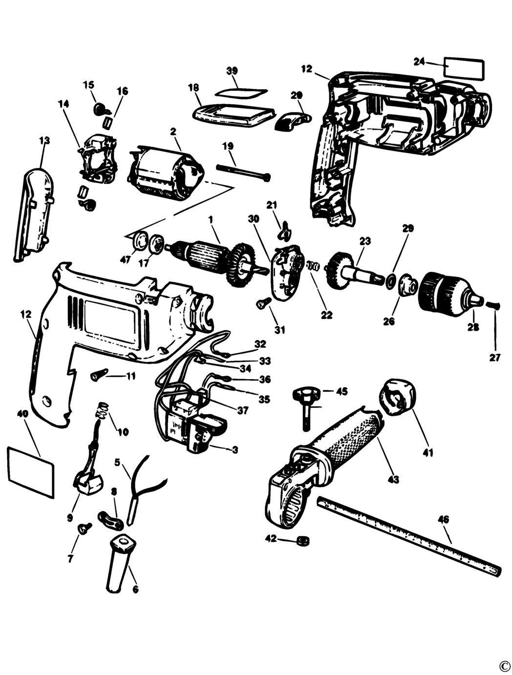 Black & Decker DR700 Type 1A Hammer Drill Spare Parts