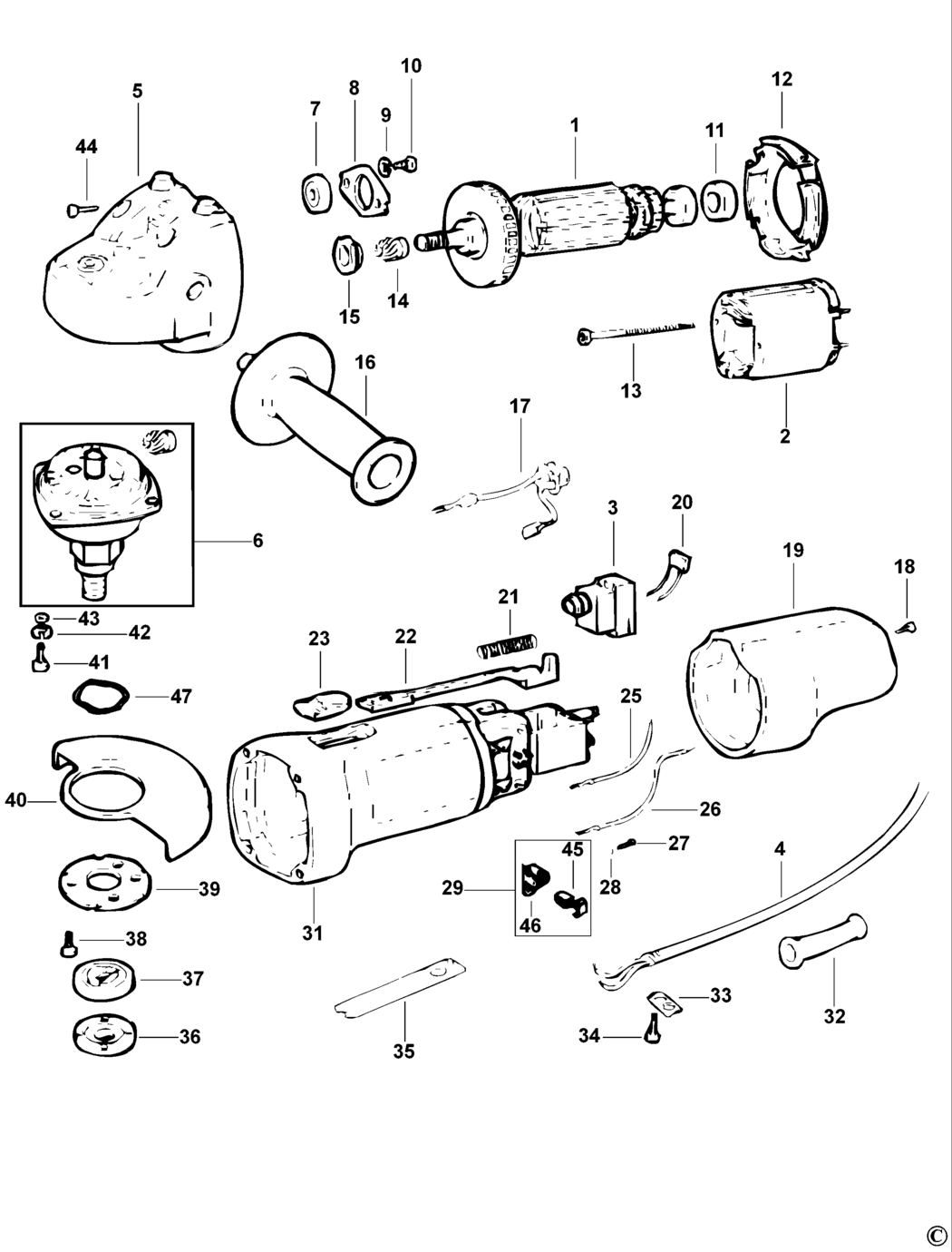 Black & Decker KG900K Type 1 Small Angle Grinder Spare Parts