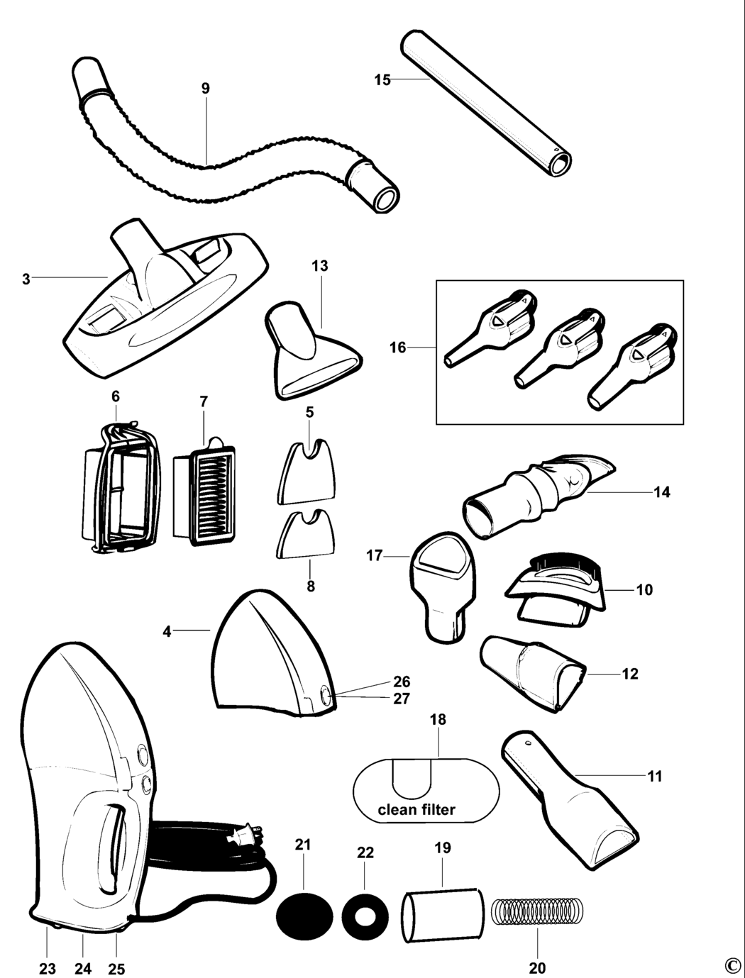 Black & Decker VH781B Type 1 Mini Vac Spare Parts