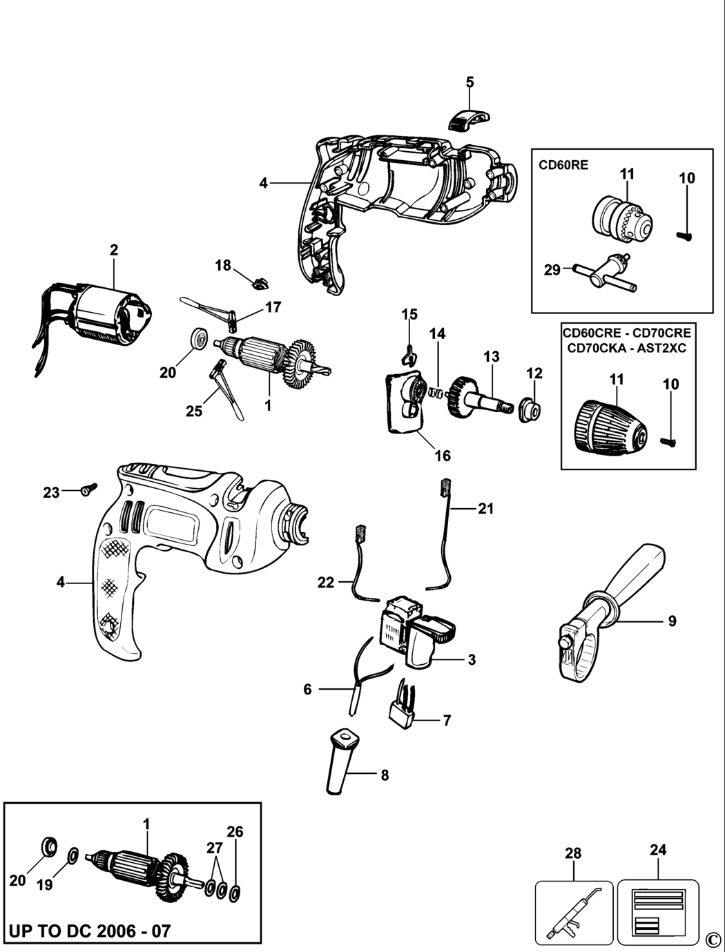 Black & Decker AST2XC Type 1 Drill Spare Parts