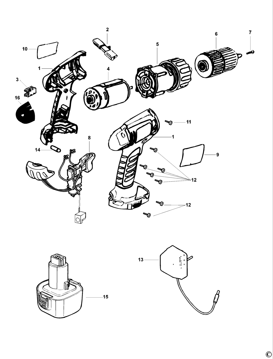 Black & Decker CD112CE Type 1 C'less Drill/driver Spare Parts