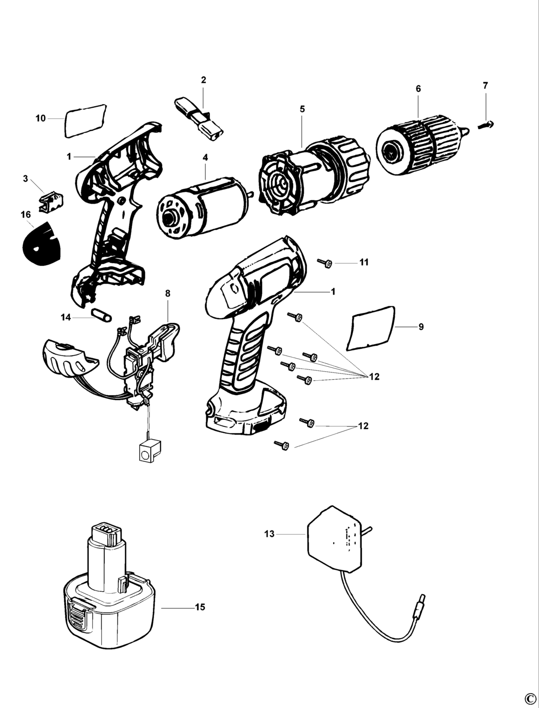 Black & Decker FC004 Type 1 C'less Drill/driver Spare Parts