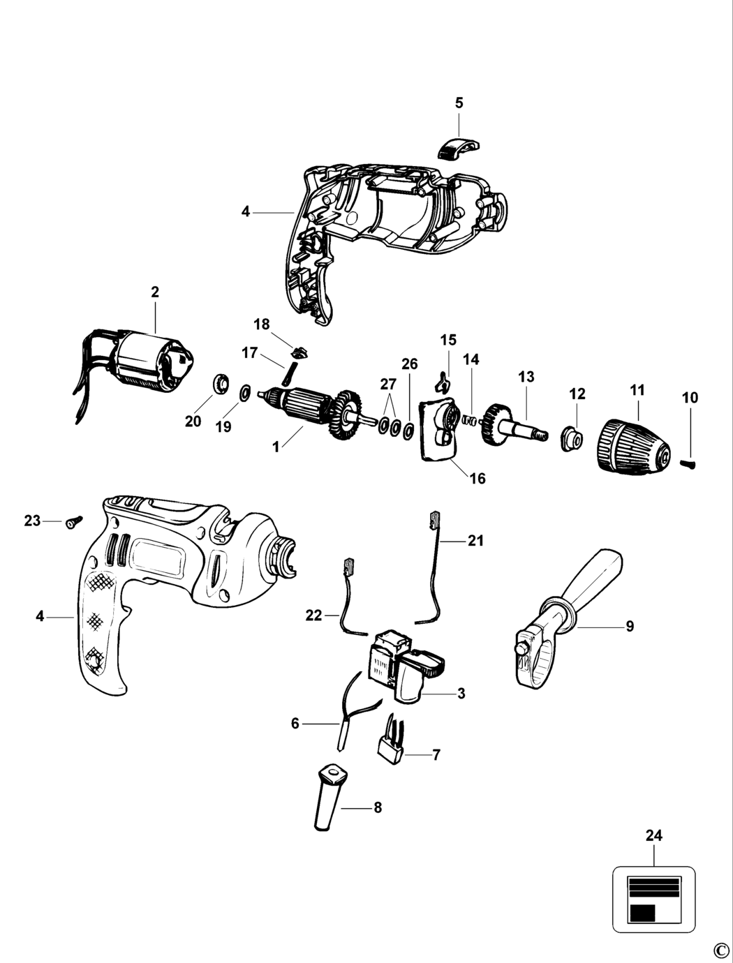 Black & Decker FR003 Type 1 Hammer Drill Spare Parts